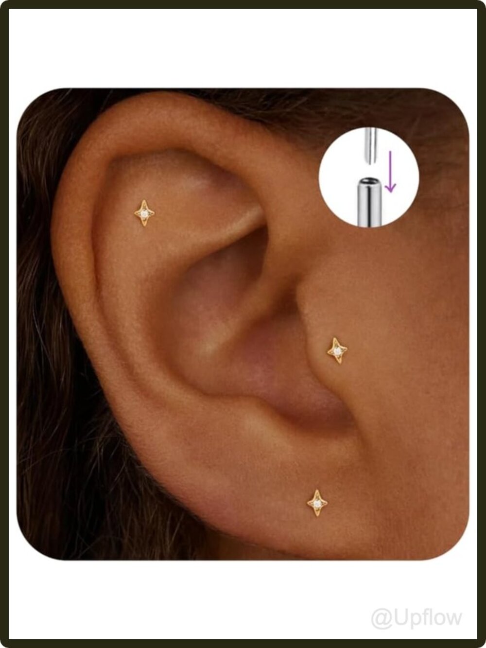 Titanium Flat Back Stud Earrings 3 Pack Threadless Push In Cartilage Helix